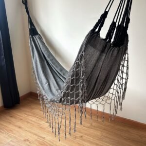 Hamaca en Algodón con Flecos Negro-Gris Jaspiado