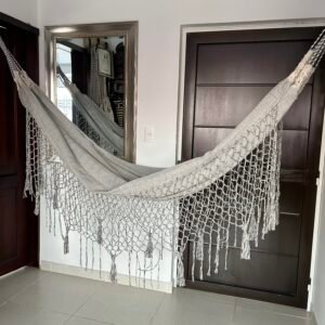 Hamaca Artesanal en Algodón Jaspeado Macramé Borlas