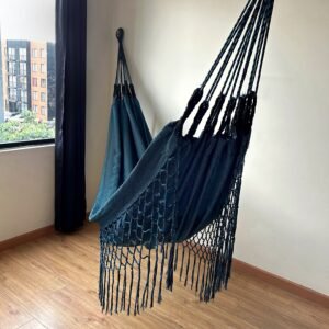 Hamaca en Algodón con Flecos Negro-Azul Jaspiado