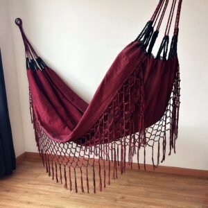 Hamaca en Algodón con Flecos Negro-Bordo Jaspiado