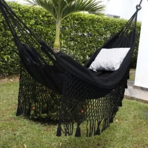Hamaca Artesanal en Algodón Negro Macramé Borlas